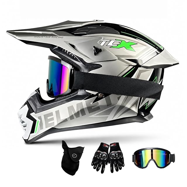 Conjunto de casco de cross Foern con gafas, guantes y pasamontañas