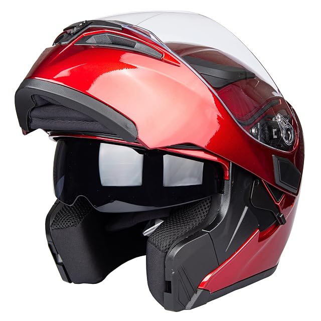 Casco modular JIEKAI JK902 en rojo, con la mentonera cerrada