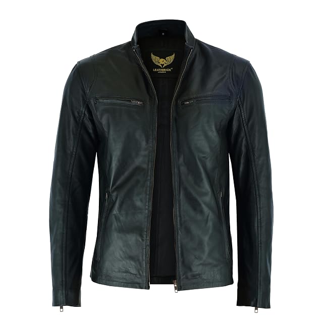 Chaqueta de cuero café racer Leatherick Hooper en negro