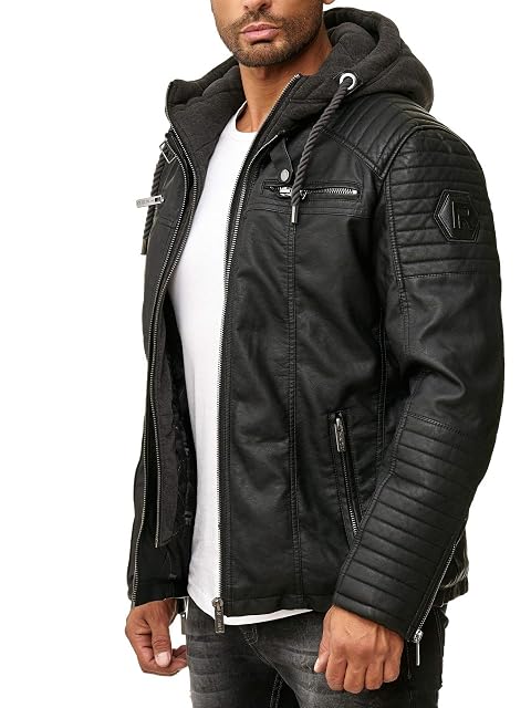 Chaqueta biker 2 en 1 de piel sintética Redbridge con capucha contrastada