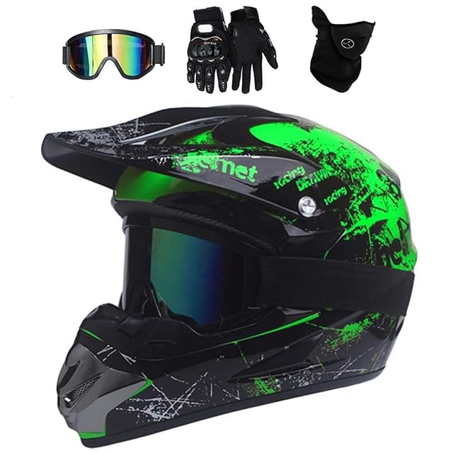 Casco de cross UIGJIOG en verde con las gafas y los guantes incluidos