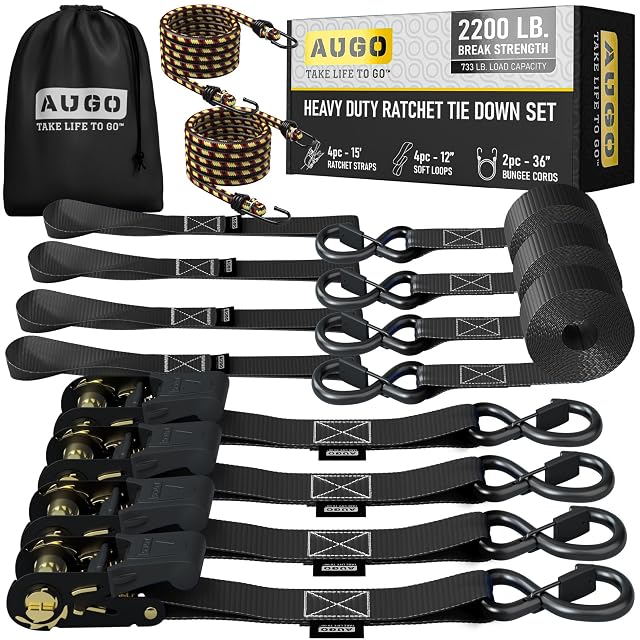 Pack de cuatro correas de trinquete AUGO con lazos blandos y pulpos