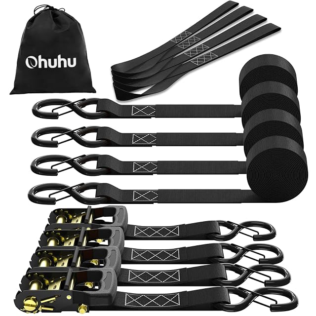 Pack de cuatro correas de trinquete negras Ohuhu con ganchos en S